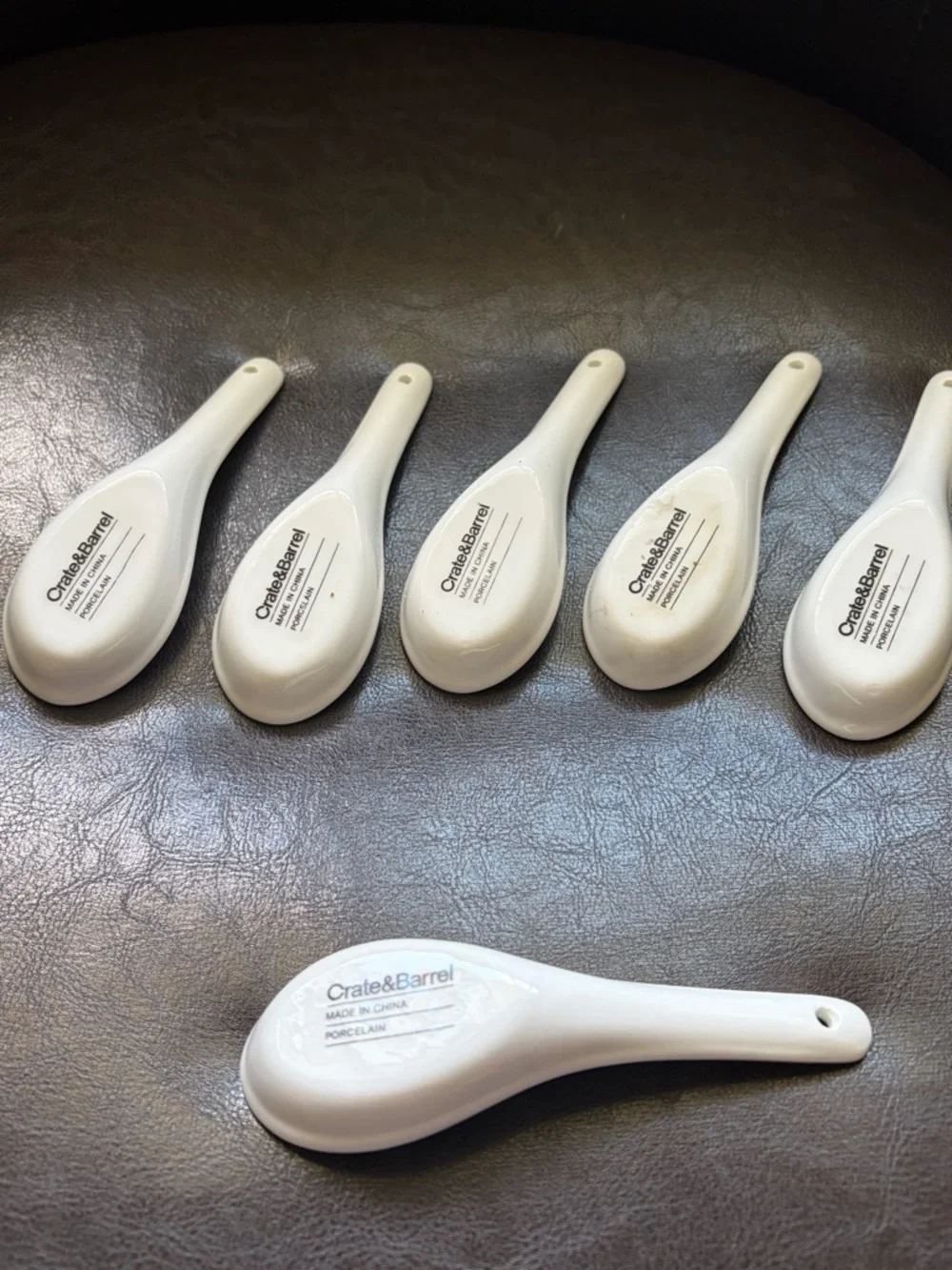 Crate&Barrel Cream Ceramic Asian Soup Spoons - Set of 6